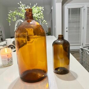 ❌SOLD❌ Vintage Set of 2 Amber Glass Bottles